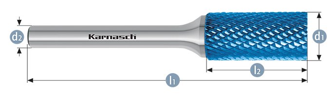 Борфреза цилиндр с гладким торцом, покрытие BLUE-TEC, арт.115002105
